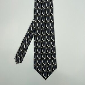 Clubfellow Black Grey Geometric Art Deco Italian Silk Necktie Mens OS